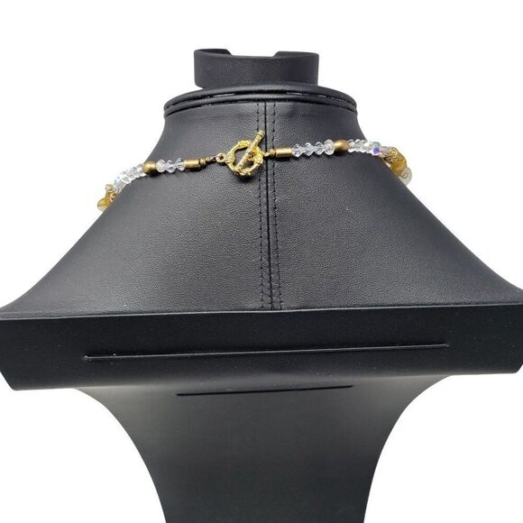 Vintage Princess Necklace Dangle‎ Pierced Earring Set Faux Gold Nugget AB Beads - Picture 14 of 16